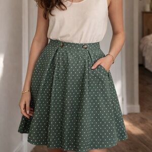 Vintage-inspired green polka dot skirt